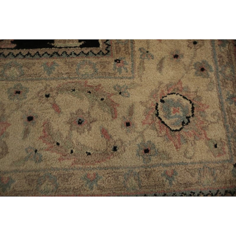 Hand Knotted Oriental 100% Wool Carpet Traditional Floral Black Agra Area Rug - 8' 7'' X 5' 9''