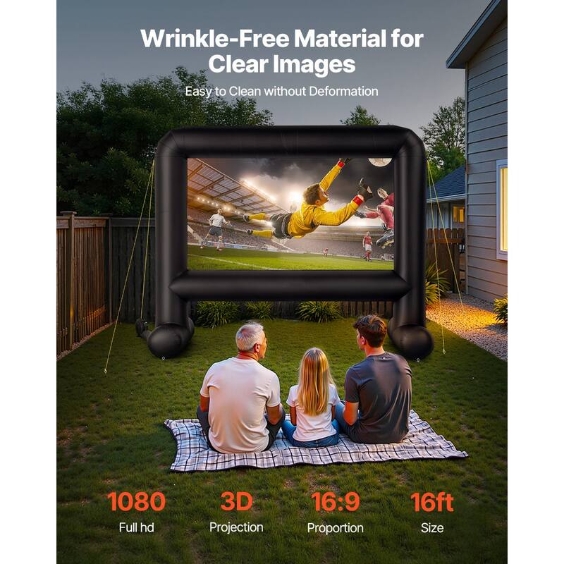 Wrinkle-Free 600D Fabric, Silent Blower Quick Setup Portable Backyard Projection Screen for Camping Parties & Home Theater