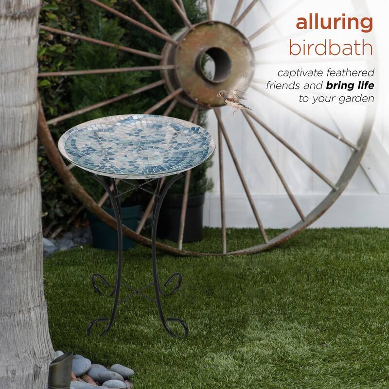 Alpine Corporation 24" Tall Outdoor Glass Birdbath Bowl with Metal Stand