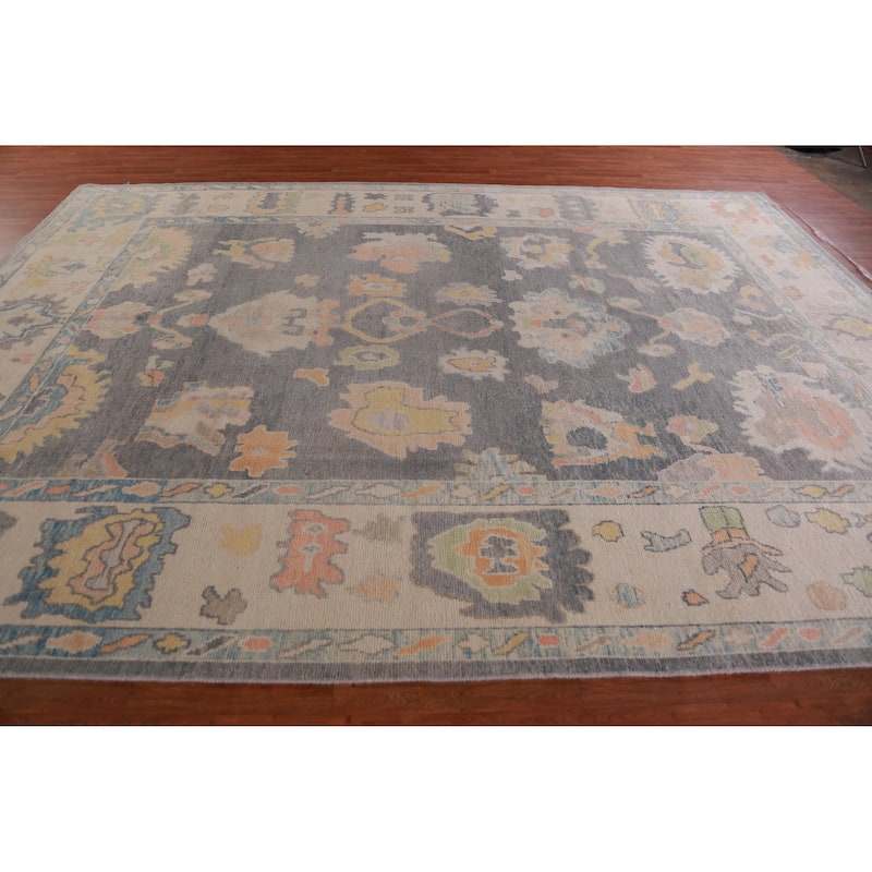 Hand Knotted Oriental 100% Wool Carpet Transitional All-Over Greys & Charcoal Oushak Area Rug - 13' 9'' X 10' 0''