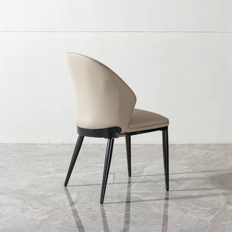 Dining chair PU with unique design backrest set of 2 - Beige
