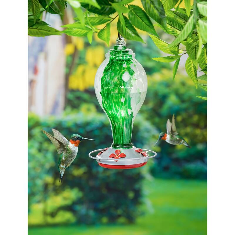 Speckled Art Glass Hummingbird Feeder with Bronze Gondola