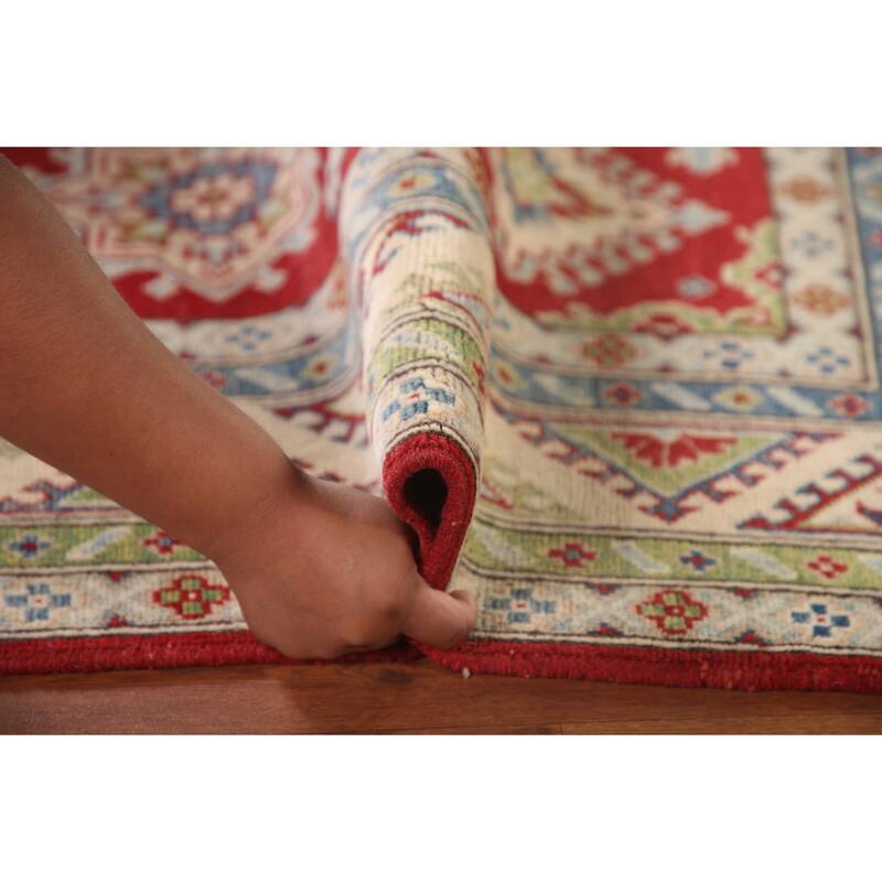 Geometric Red Kazak Oriental Area Rug Handmade Wool Carpet - 5'8" x 7'10"