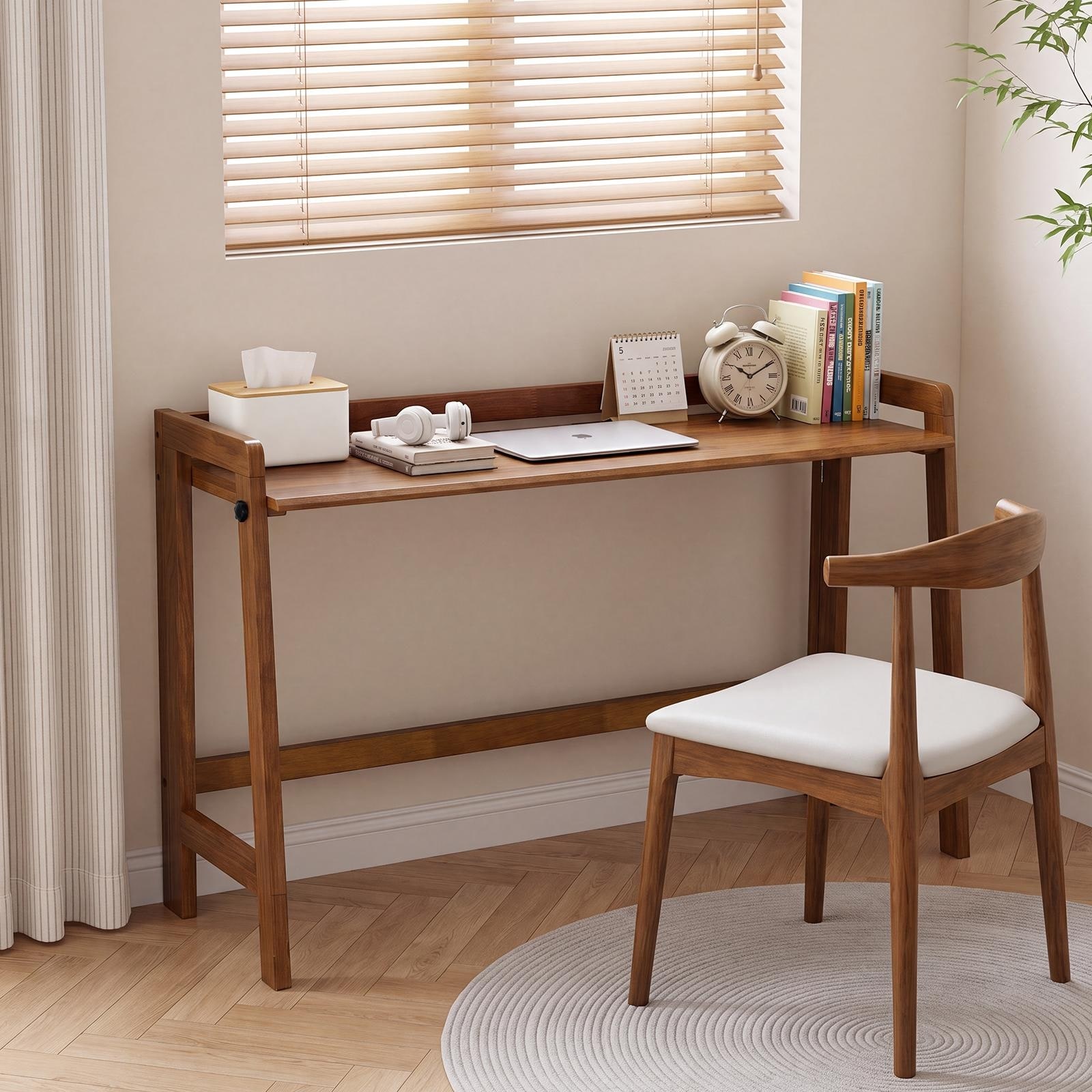 Classic Wooden Folding Desk with Cable Management Walnut by GDFStudio