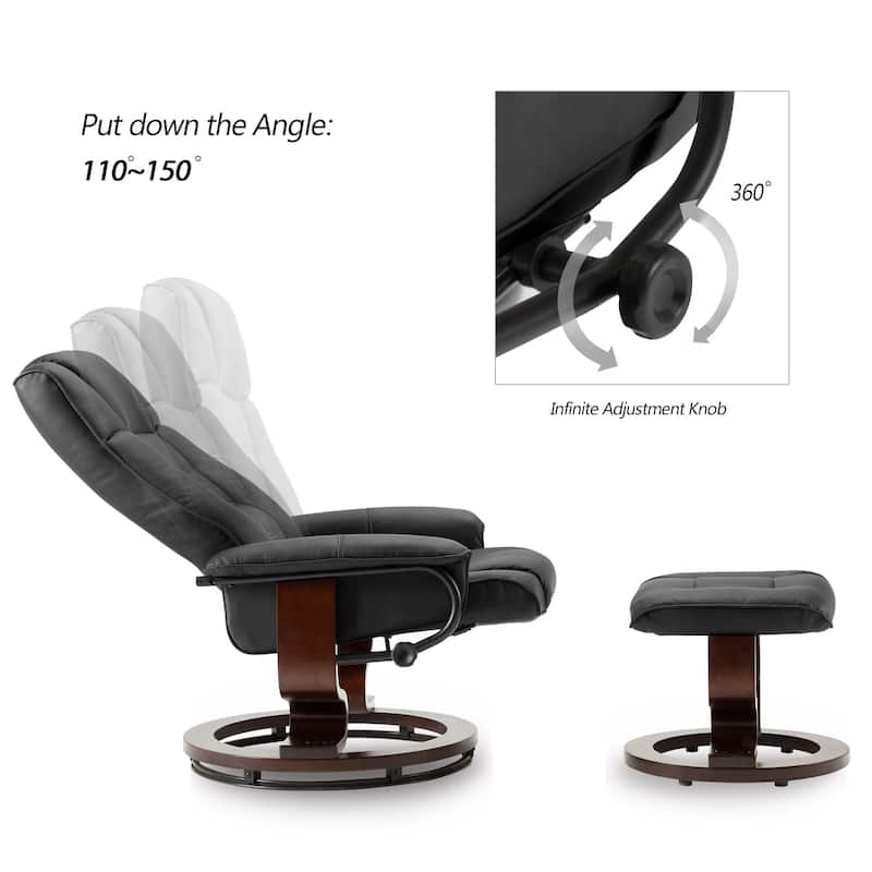 MCombo Swivel Recliner Chair with Wood Base and Ottoman