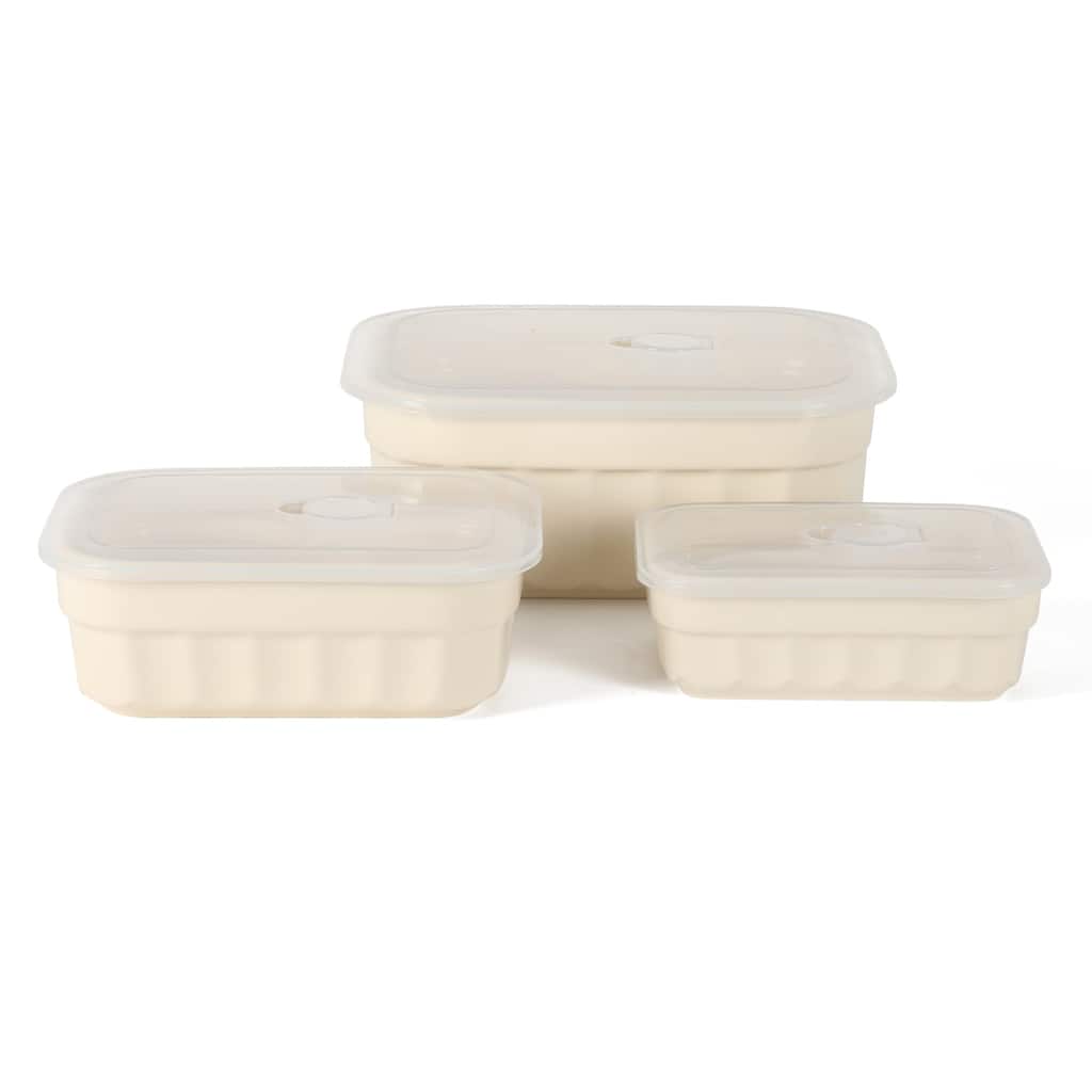 Martha Stewart Broadbrook 6 Piece Stoneware Meal Prep Container Set with Lids, Cream, Oven, Microwave & Dishwasher Safe