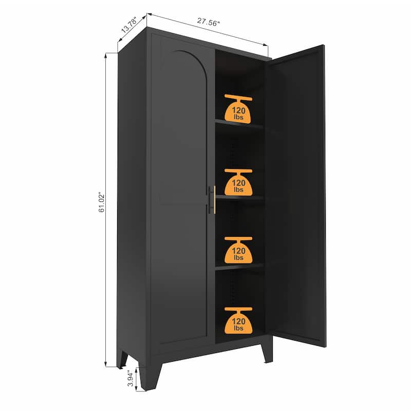 61'' 2 Shapely Doors Cabinet, Metal Storage Cabinet with Doors and Adjustable Shelves