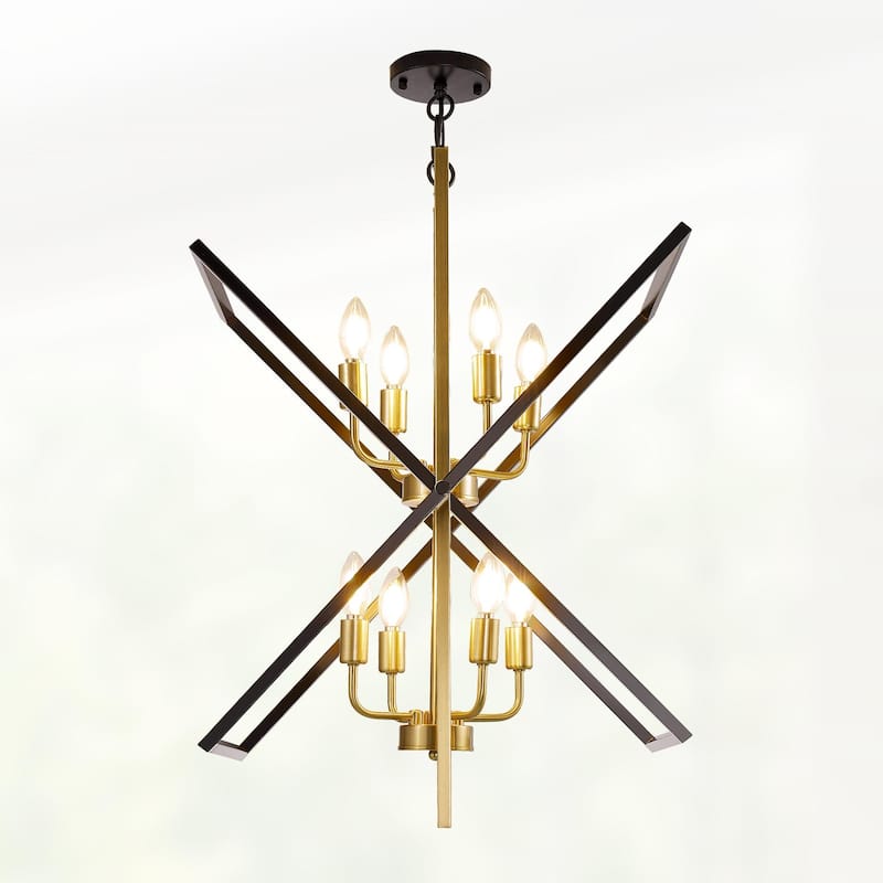 8-light Farmhouse Rustic Chandelier, Rotation Chandelier Fixture - 24 Inch