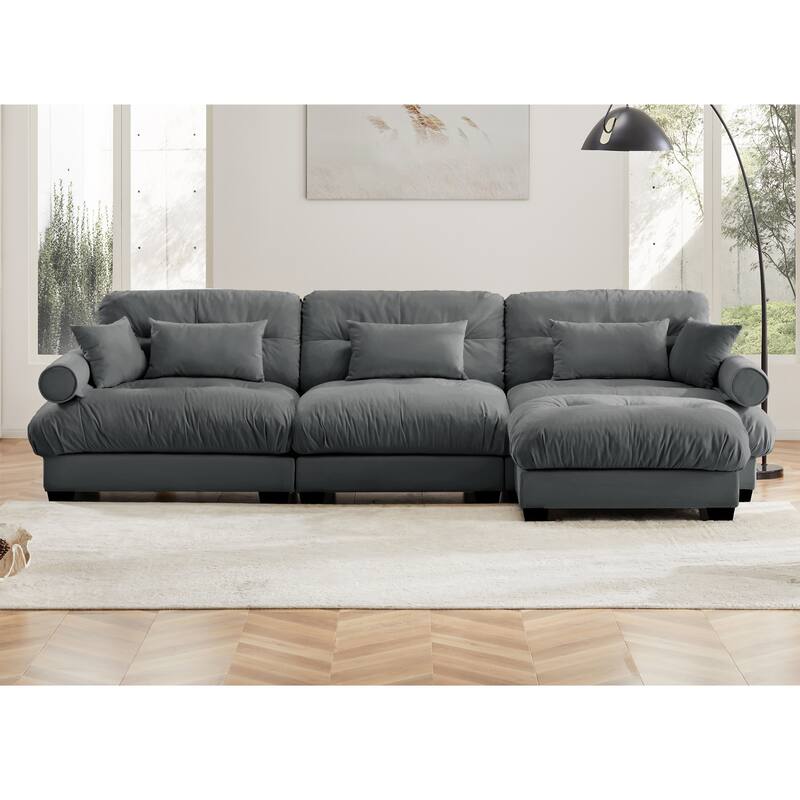 L-Shape 3 Deep Seat Modular Sofa Couch with 1 Movable Ottomans