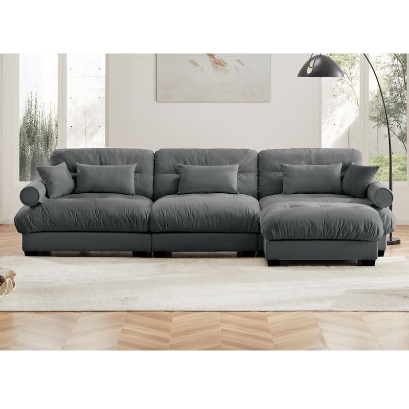 Oversized Velvet Modular Sofa, 130" 3 Seater Modern Sectional Sofa Set with Movable Ottoman, L-Shaped Upholstered Couches