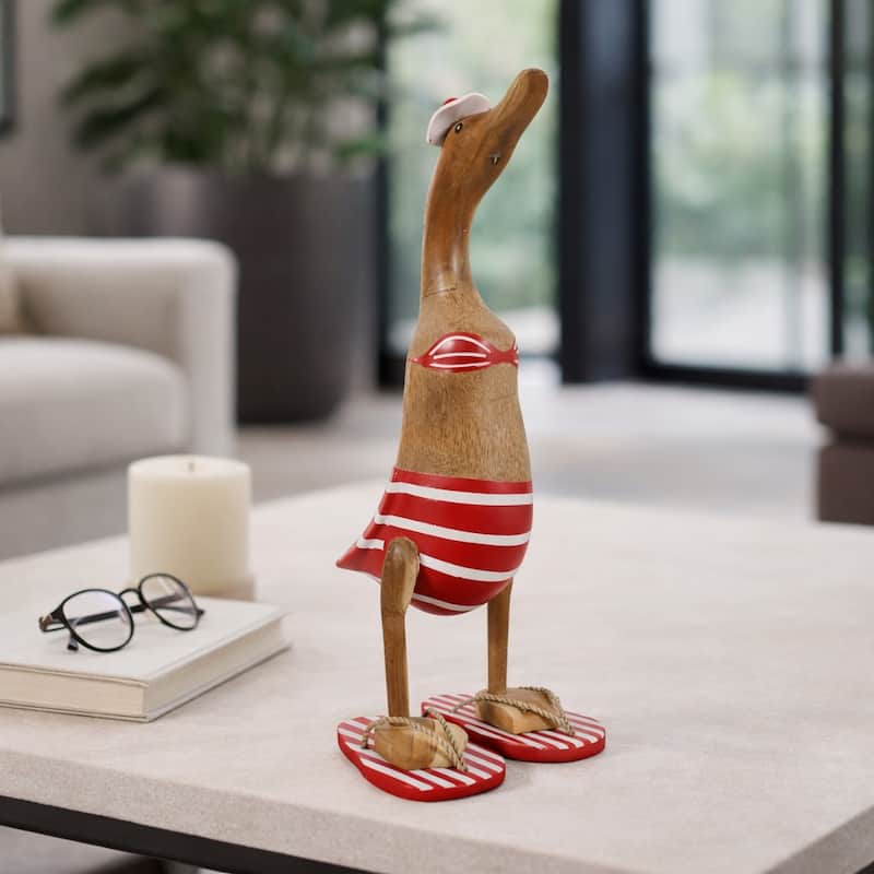 Decorative Wooden Bikini Duck Figurine Sculpture - 16.0"