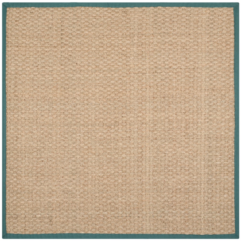 SAFAVIEH Natural Fiber Marina Basketweave Seagrass Rug - 6' Square - Natural/Dusty Teal Blue - Square