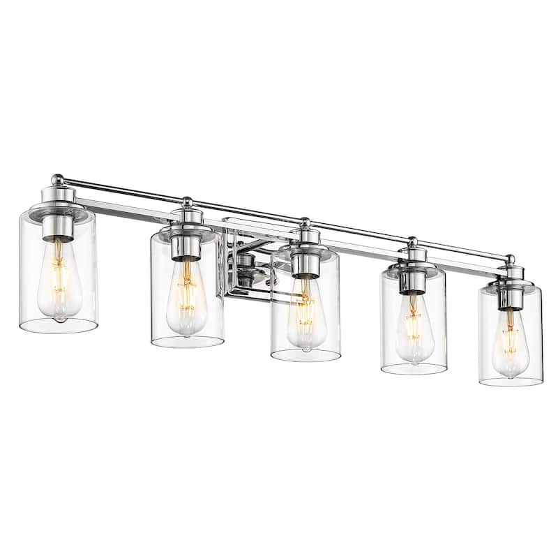 Bathroom Vanity Light,Wall Sconce Lamp Over Mirror with Clear Glass Shade - 5-Light - Chrome