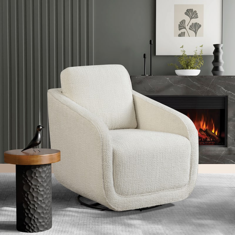 Studio Living Landon Swivel Accent Chair in Velvet Fabric - Cream