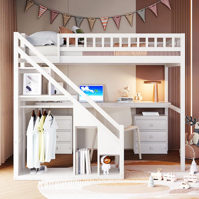 Full Size Loft Bed with Two Chest of Drawers