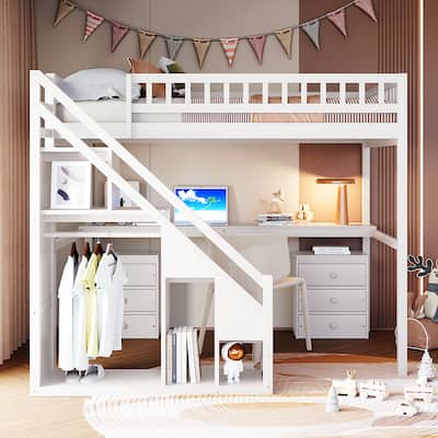 Full Size Loft Bed with Two Chest of Drawers
