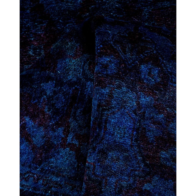 Overton Hand Knotted Wool Vintage Inspired Modern Contemporary Overdyed Blue Runner Rug - 2' 7" x 12' 0"