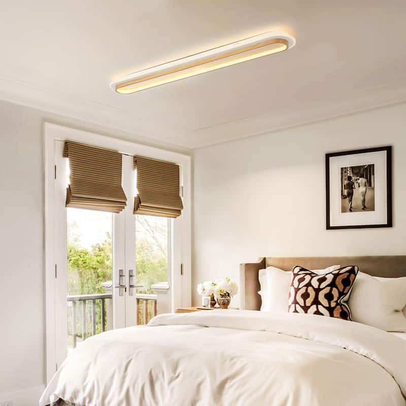 44" 1-Light Modern Rustic Wood Color Oval Acrylic Integrated LED Flush Mount Ceiling Light for Living Room & Bedroom