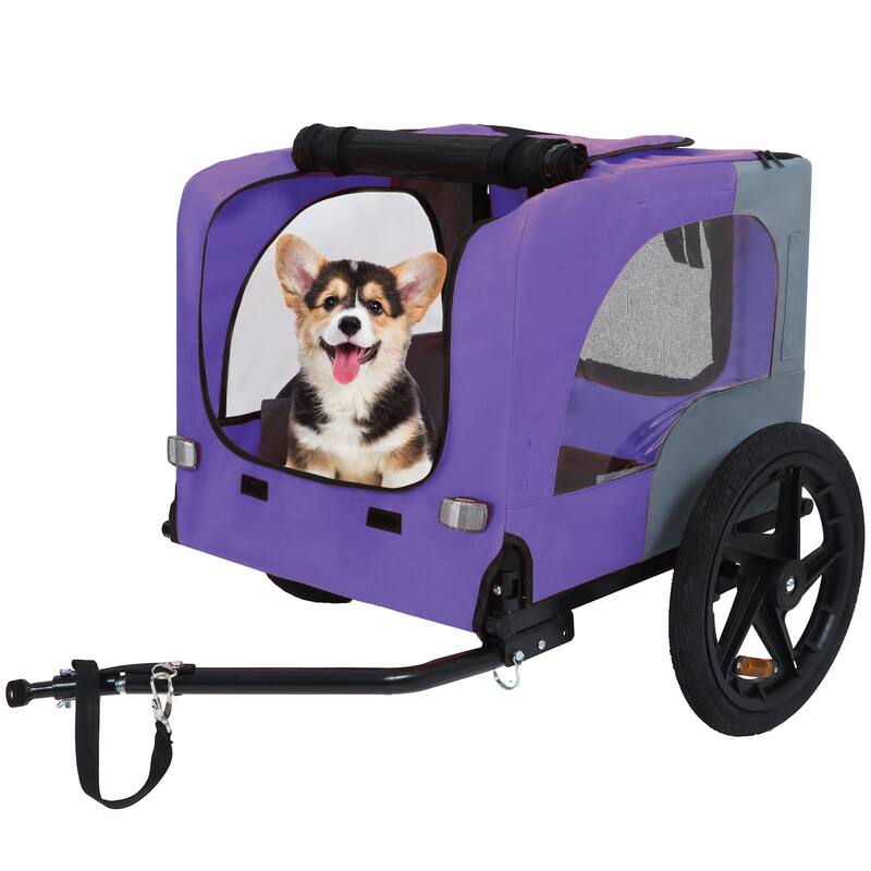 Outdoor Collapsible Pet Bike Trailer With 16-Inch All-Terrain Wheels & Universal Hitch-Foldable Dog/Cargo Carrier Cart