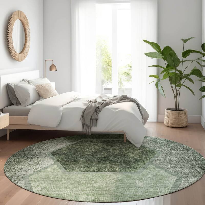 Machine Washable Indoor/ Outdoor Chantille Modern Boho Rug - Olive - 8' x 8'