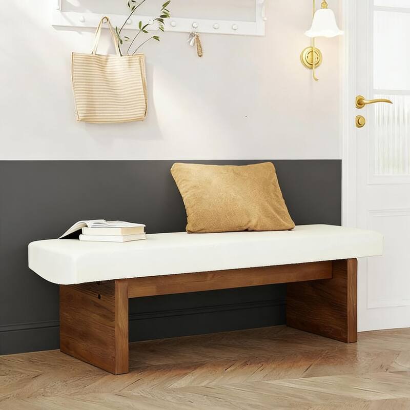 Solid Wood Upholstered Entryway Bench, Bedroom Bed End Foyer Accent Bench Dining Kitchen Bench for Living Room