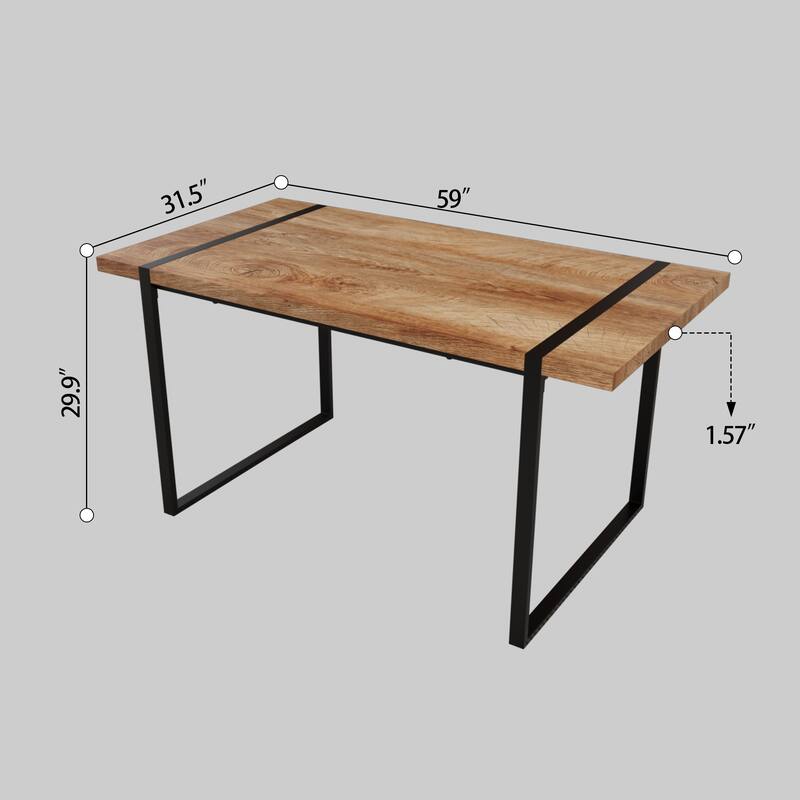 7-Piece Dining Table Set with Wood Grain Tabletop, Chair with C-shaped Bases, Ergonomically Curved Backrest