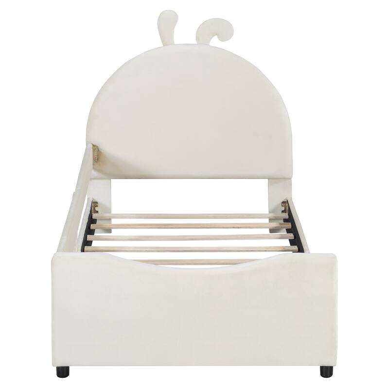 Twin Size Upholstered Daybed with Rabbit Ear Shaped Headboard for Home Office