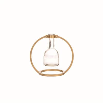Foreside Home & Garden Glass Bud Vase in Modern Round Brass Metal Stand