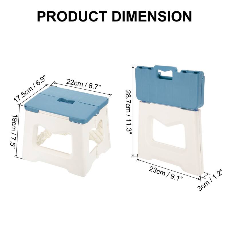 8" Folding Step Stool for Adults 165 lbs Capacity - 8.7 x 6.9 x 7.5inch - Blue