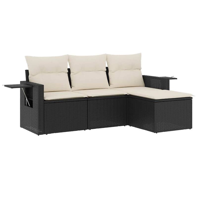 vidaXL Garden Sofa Set Black PE Rattan, Powder-Coated Steel 4 Piece Set - 21.7 x 21.7 x 14.6