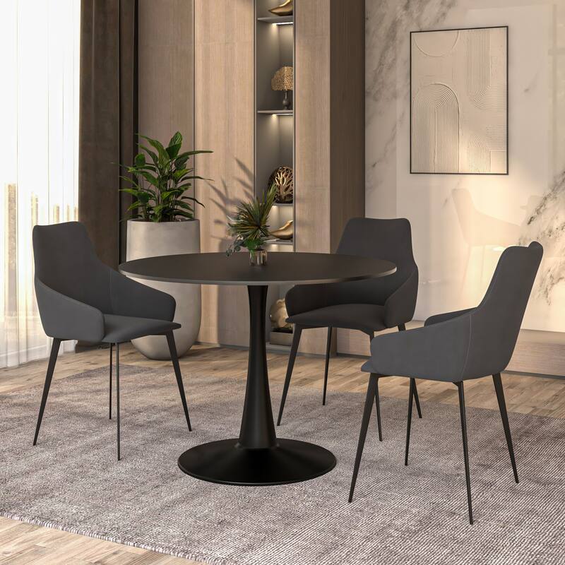 LeisureMod Bristol 40" Round Dining Table for 4 with MDF Wood Tabletop in Black Steel Base for Kitchen & Dining Room