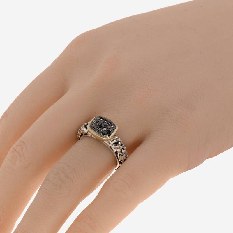 Charles Krypell Sterling Silver and 14k Yellow Gold, Black Diamond Ring Sz. 6.5