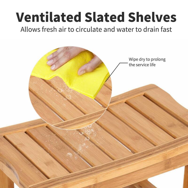 Bamboo Shower Seat Bench Spa Bath Stool Chair w/ Storage Shelf