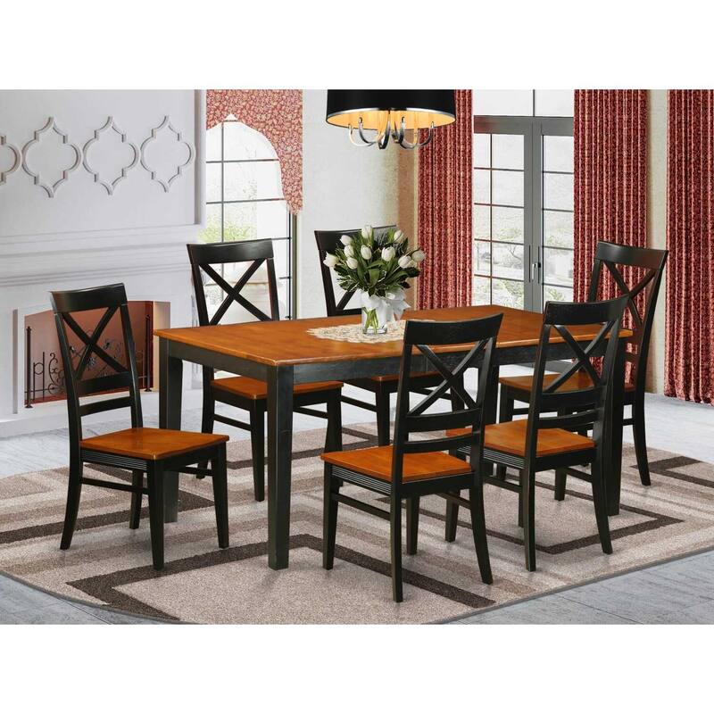 HomeStock 7-Piece Rectangle Black and Cherry Finish Solid Wood Top Dining Table with 6-Chairs