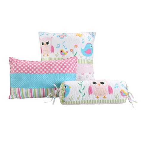 Cozy Line Spring Time Bird Owl Floral Multi-Color Pink Polyester Throw Pillows (Set of 3)