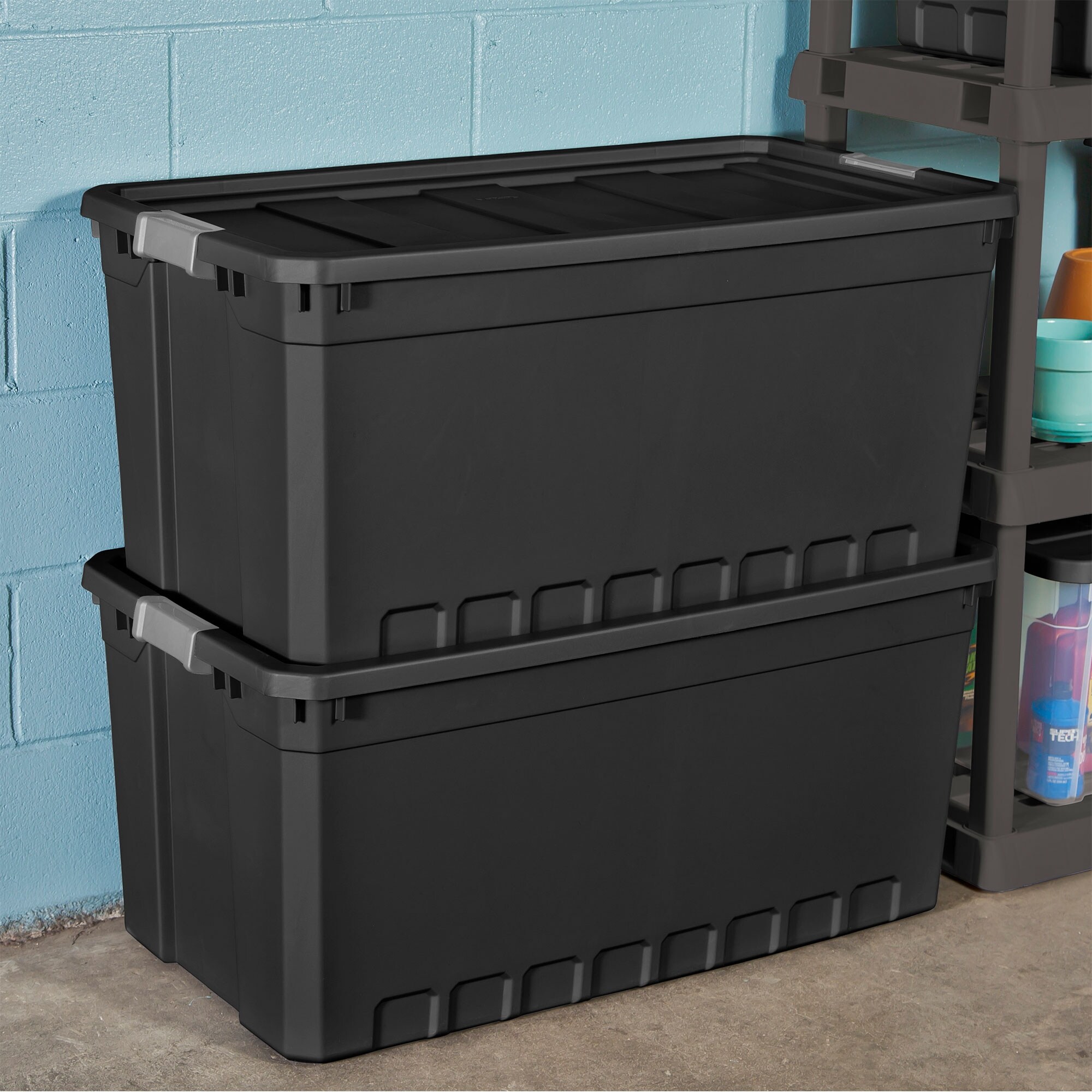 Sterilite 50 Gal Rugged Industrial Stackable Storage Tote w Lid Black 3 Pack On Sale Bed Bath Beyond 36069684
