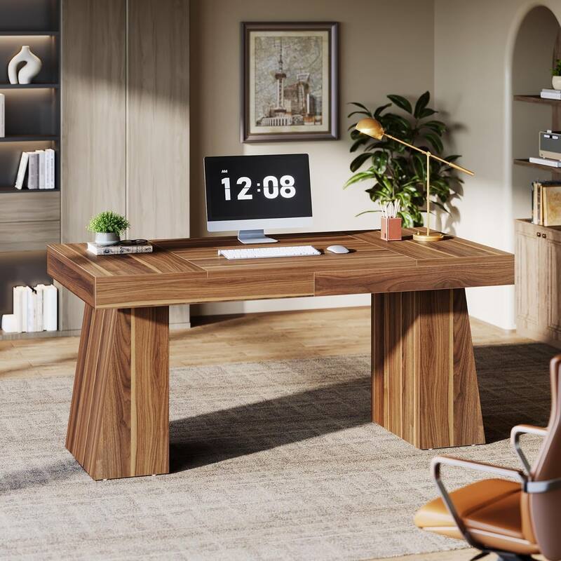 55" Modern Executive Desk, Large Home Office Desk with Double Pedestal