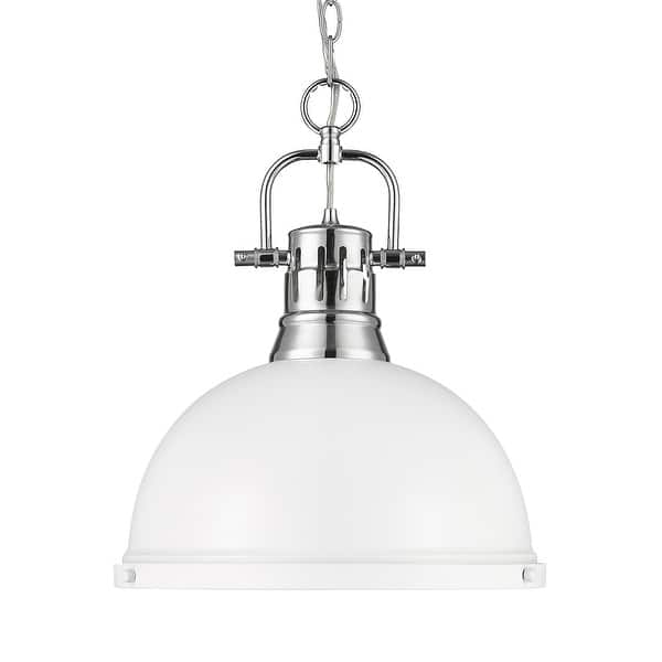 slide 1 of 1, Yep by Golden Lighting Duncan 1-light 14in Chain Hung Pendant in Chrome and Matte White shade