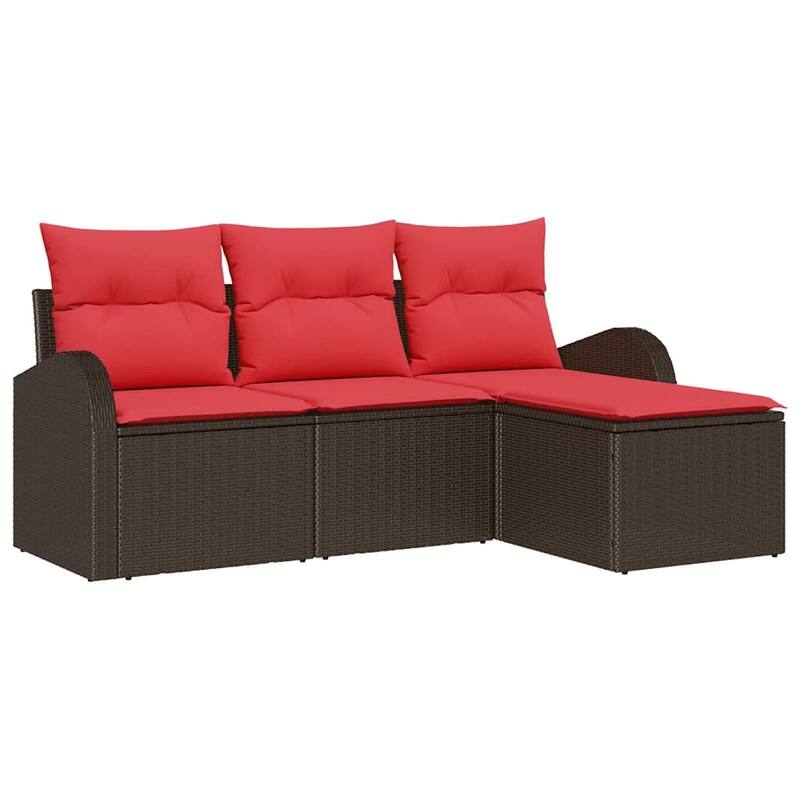 vidaXL 4 Garden Sofa Set with Cushions Black/Brown/Grey Poly Rattan - 70.5 x 24.4 x 27.2