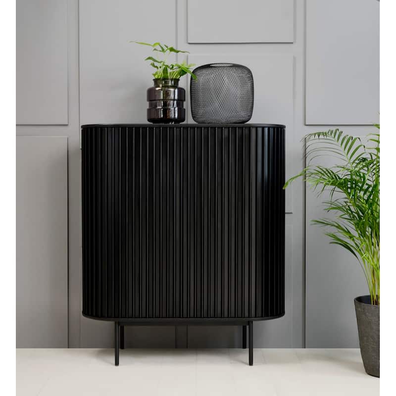 Rye Studio Contemporary Black Oak Cabinet with Sliding Doors - 17.75"W x 43.25"L x 49.2"H