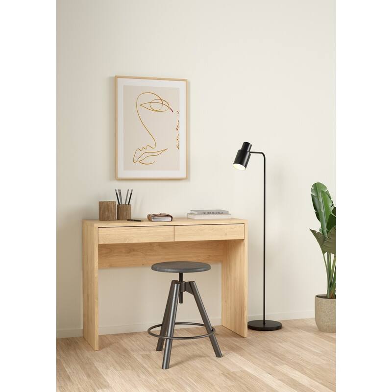Writing Desk - Compact Hickory Desk with 2 Drawers - Scandinavian Style Workstation