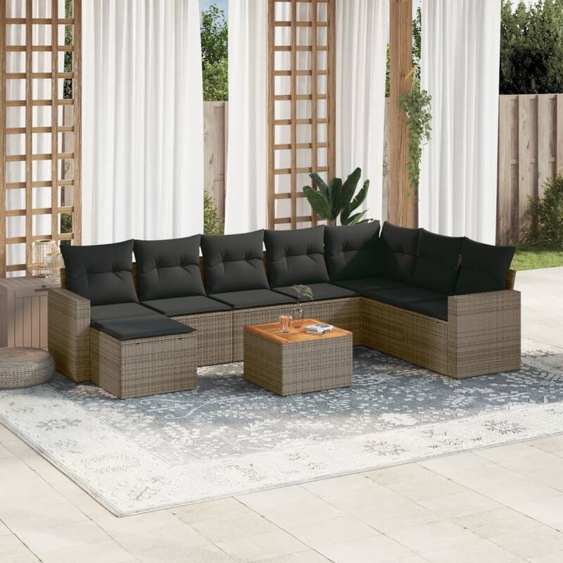 vidaXL Patio Sofa Set with Cushions Outdoor Furniture 9 Piece Poly Rattan - 21.7 x 21.7 x 14.6 - Gray