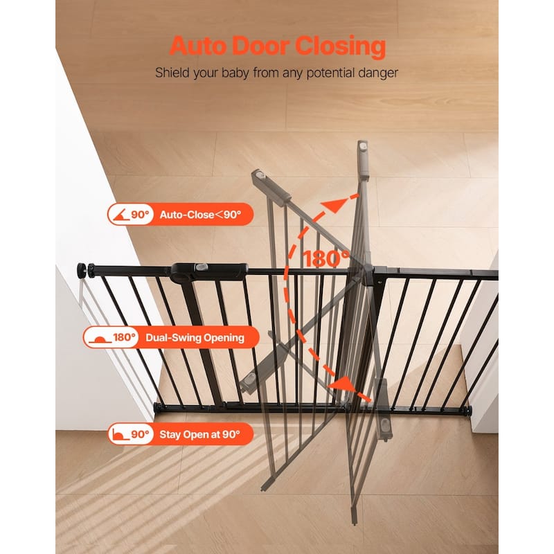 Adjustable 36-Inch Baby Gate with Auto-Close and One-Handed Operation for Stairs Hallways or Kitchens - 26-48”W x 36”H
