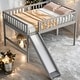 preview thumbnail 1 of 28, Full Size Low Loft Bed with Ladder and Slide, Space-saving, Gray Grey