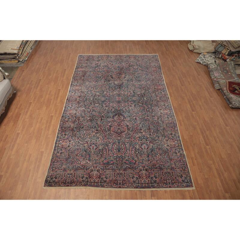 Hand Knotted Oriental 100% Wool Carpet Traditional Floral Beige & Ivories Kerman Area Rug - 15' 4'' X 9' 1''