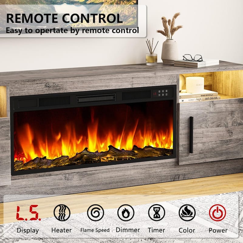 Bossin 70" Fireplace TV Stand with 36" Electric Fireplace, TV Stand for TVs Up to 80", 16 Colors LED Lights/Entertainment Center