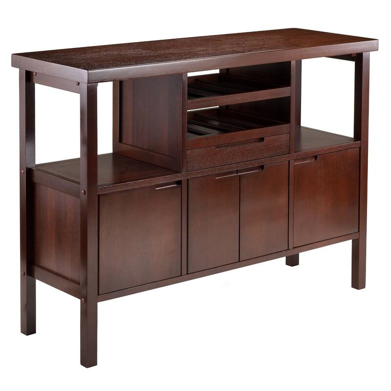 Sideboard Buffet Table Wine Rack in Brown Wood Finish - 46"W x 16"D x 34"H