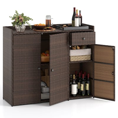 Costway Outdoor PE Wicker Storage Cabinet with 3 Doors Adjustable - See Details