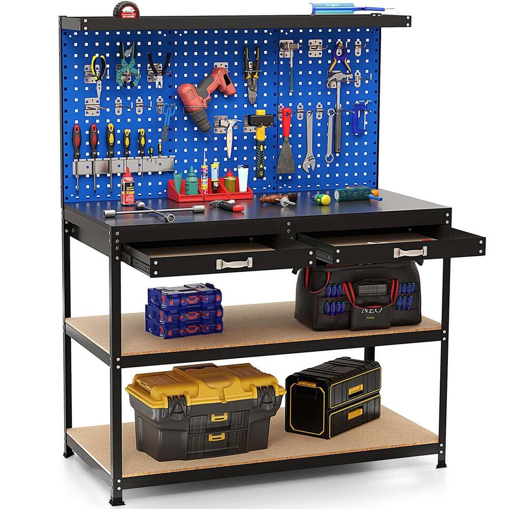 Costway 48" x 24" Workbench Heavy-Duty WorkTable with 3 PCs Pegboard - See Details