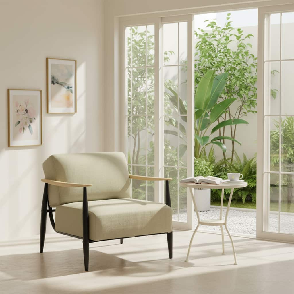 Homy Casa Modern Wood Frame Sofa, Beige Upholstery, Arm Accent